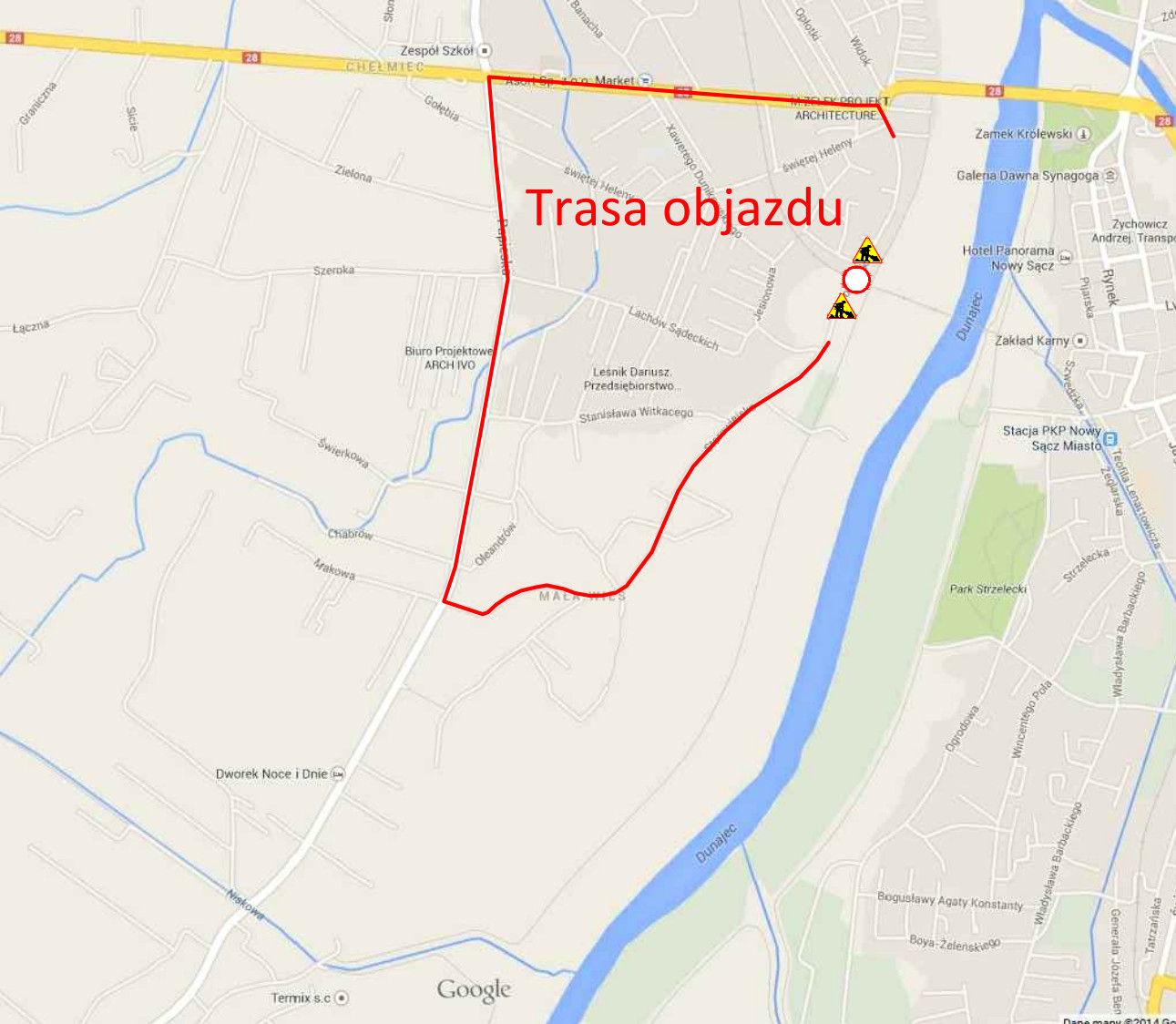 Mapa: trasa objazdu